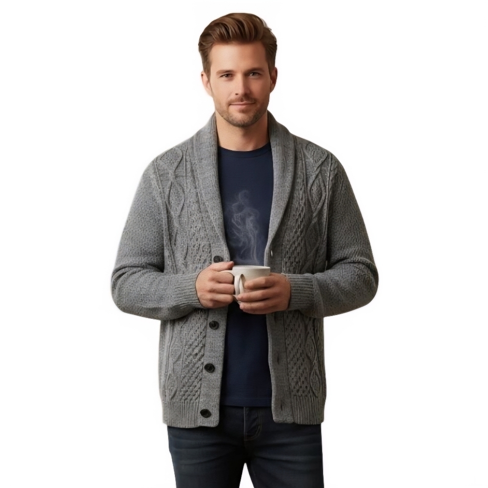Gap Cable-Knit Shawl Collar Cardigan Gray Grandpa Sweater Size XL
